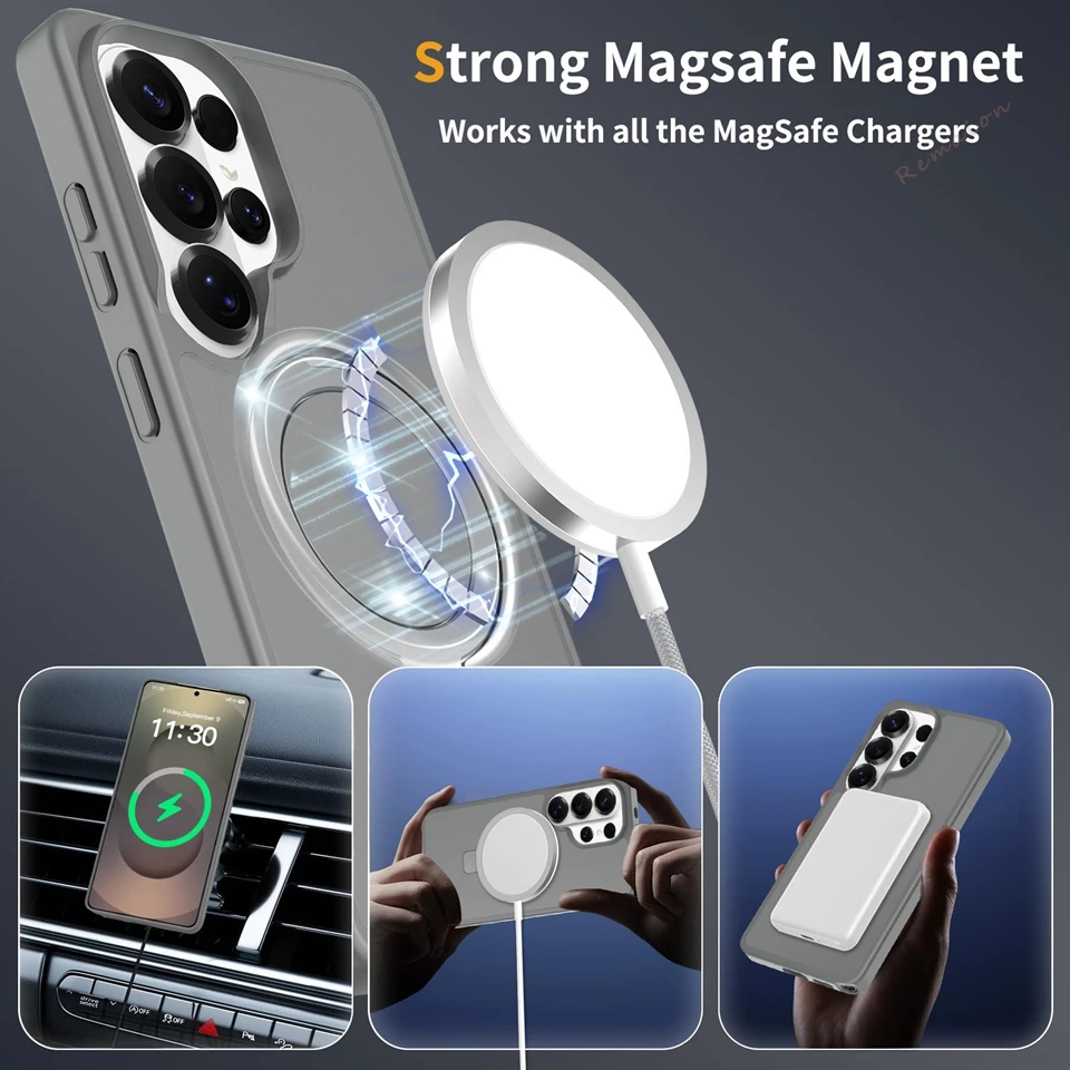 Luxury Matte Magnetic Phone Case with Magsafe and Metal Stand