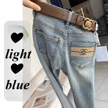 Y2K Light blue jeans for women in spring autumn high waist slim fit straight leg cropped pants trendy cigarette tube pants 2024 1