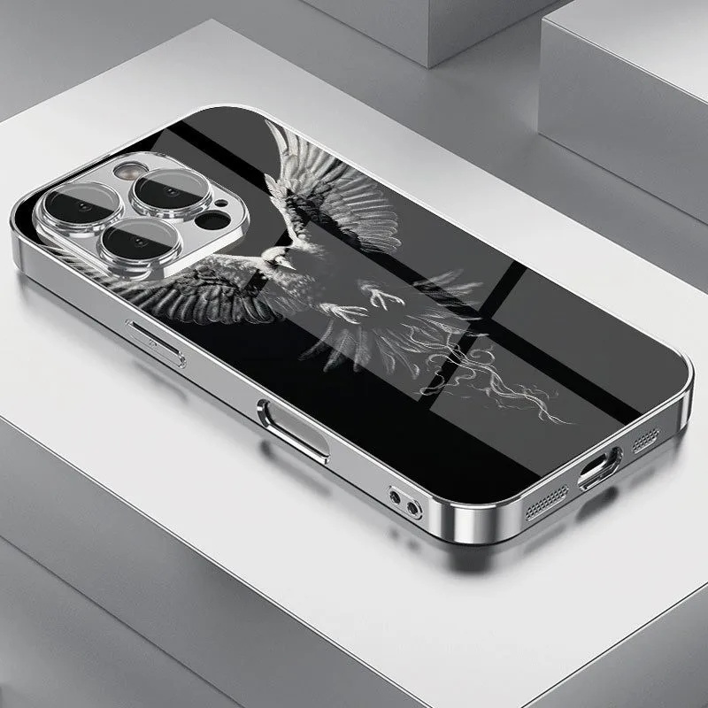 Luxury Crystal Eagle Pattern Tempered Glass Phone Case