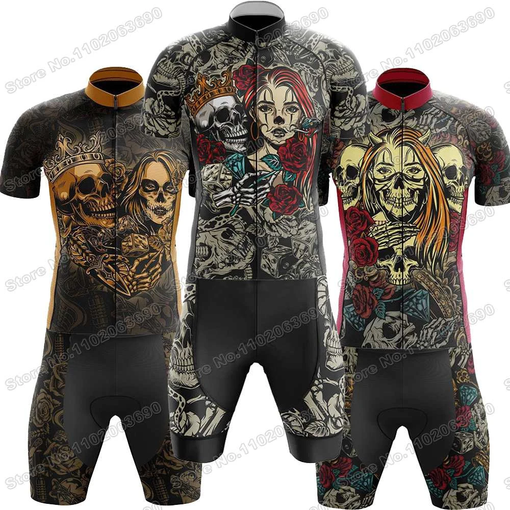 Maillot Calavera de azúcar chicana Conjunto de ropa de ciclismo para hombre, Camiseta estampado de tatuaje de calavera de azúcar, pantalones cortos y babero Vintage para bicicleta 2022| | - AliExpress