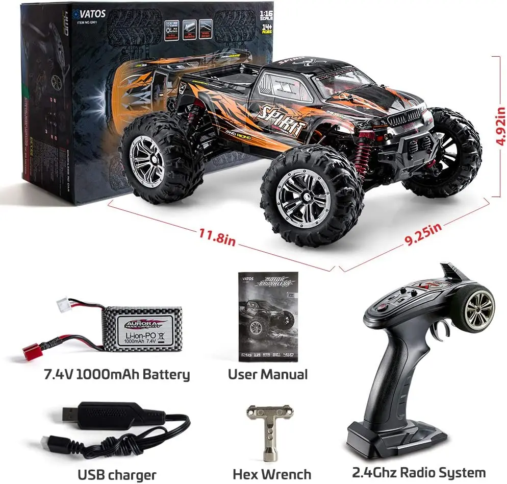 VATOS Remote Control Car 52 km/h 1:16 Monster Truck 2.4 GHz Off-Road  Vehicle Brushless RC Car Toy Car for Adults and Children - AliExpress