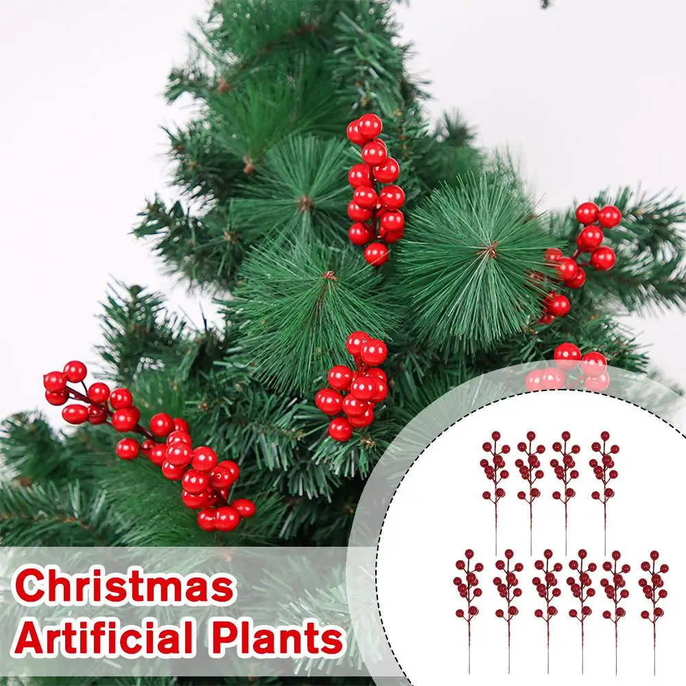 

10Pcs Artificial Red Berry Stems Christmas Red Berry Picks Holly Berry Branch For Christmas Tree Decorations DIY Wreath Cra O2Q2