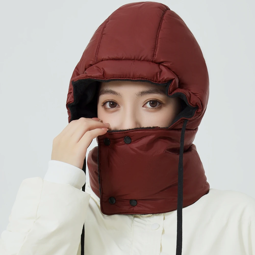 New Style Windproof Coldproof Bomber Hats Plush Fleece Lined Warm Winter Cap Hooded Full Cover Hats For Women