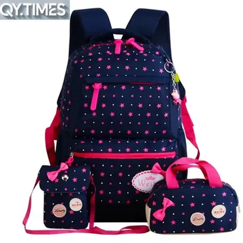 QY.TIMES Backpack For Girls Kids School Bags 3 Pcs/Set Schoolbag Large Capacity Dot Printing School Rucksack Cute mochila 1