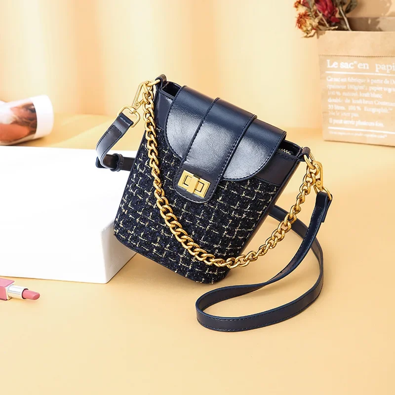 

Mini Women Shoulder Bag Fashion PU Leather Handbag Summer Luxury Designer Messenger Phone Bag Versatile Trend Chain Bucket Bag