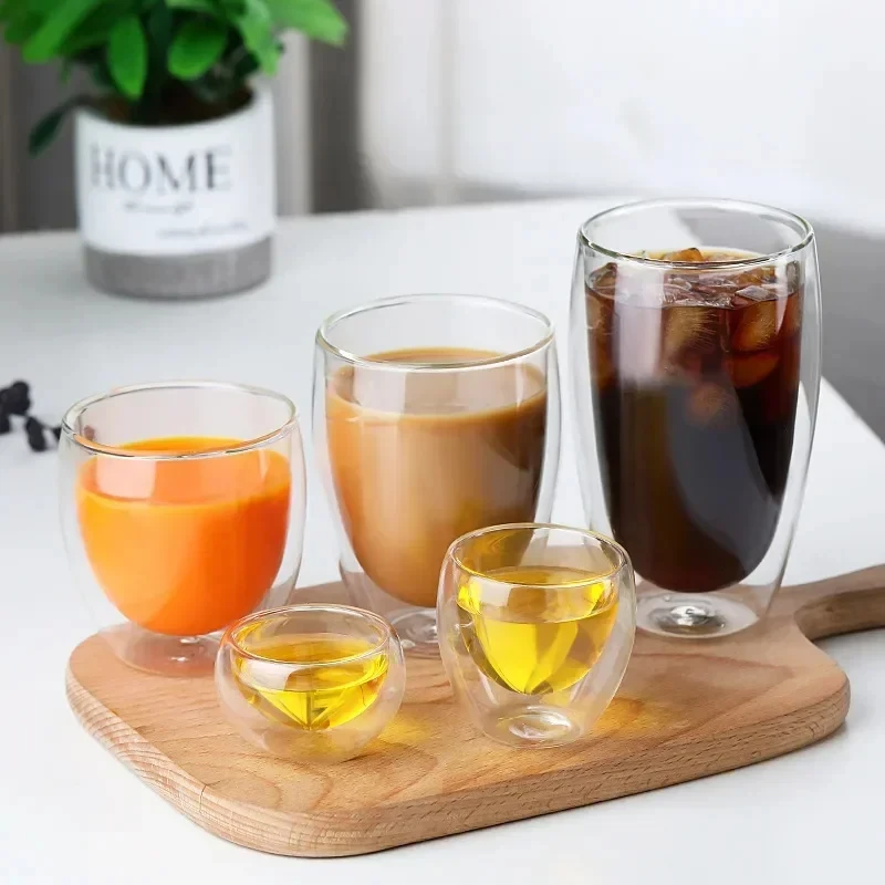 80/150/250/350/450ml Double Wall Thermal Insulated Glass Mug Espresso Coffee Juice Water Cup