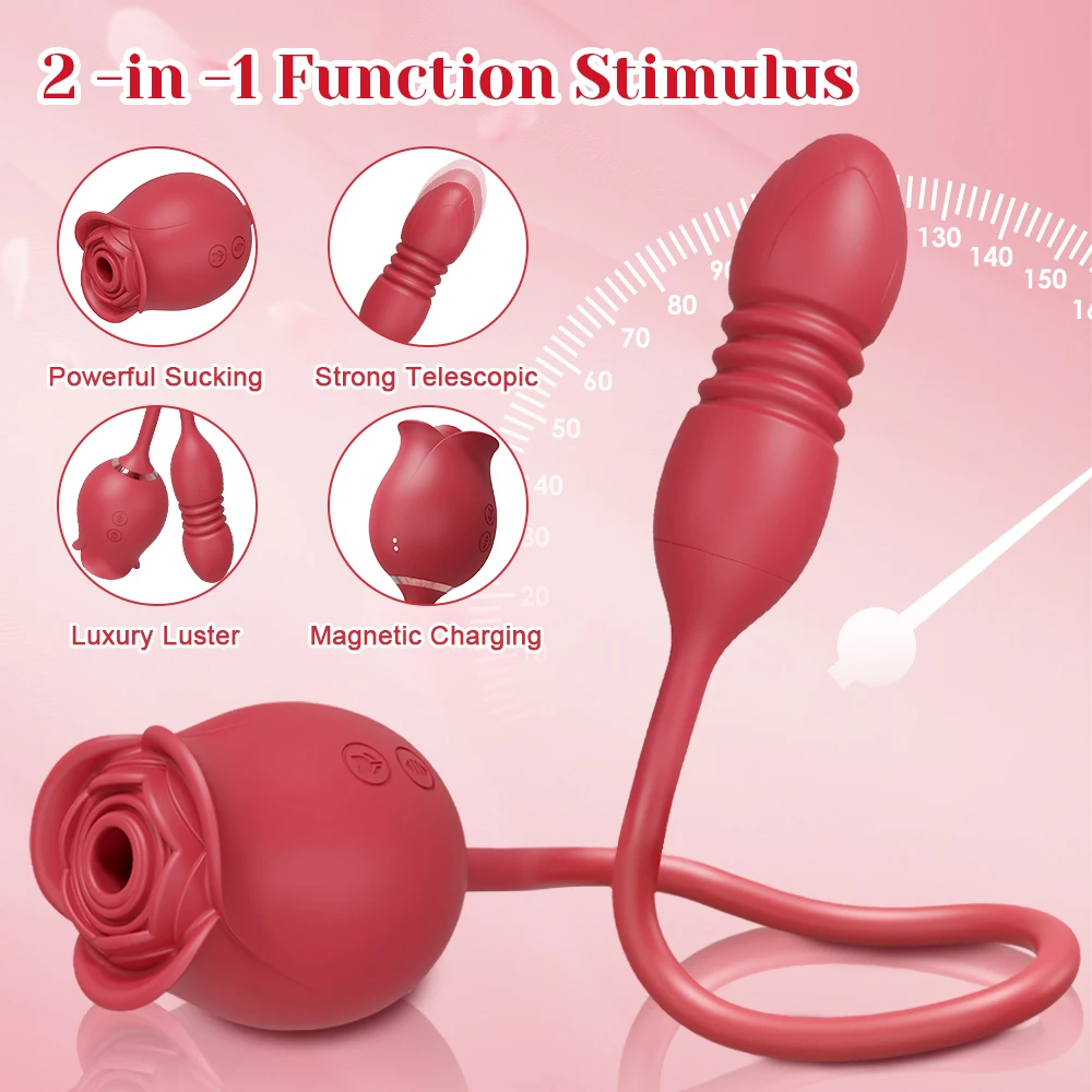 Female sex toy Thrusting Rose-Dildo Vibrator for Women Clitoris Stimulator Sucker Vacuum Vibrating Egg Nipple Sucking Female Sex Toys for Adult
