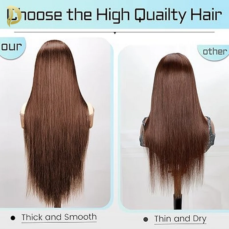 Lace Front Human Hair Wigs Reddish Brown Chocolate Brown Straight for Women