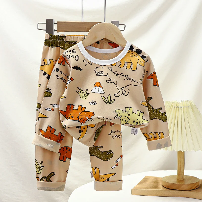 Spring Autumn Velvet Children Home Clothing Set Long Sleeve Warm Sleepwear T-shirts Pants Two-piece Set Girls Babies Loungewear 4