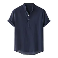 Male Solid Turndown Collar Blouse Short Sleeve Linen Cotton Casual Summer Shirt Tops Man Shirt Clothes Plus Size Camisas Hombre - Image 3