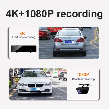 Acceo 4K Dashcam Rearview Mirror Car DVR Android Auto Wireless Carplay Built-in WIFI Support 1080P Rearview Camera Recorder GPS 3