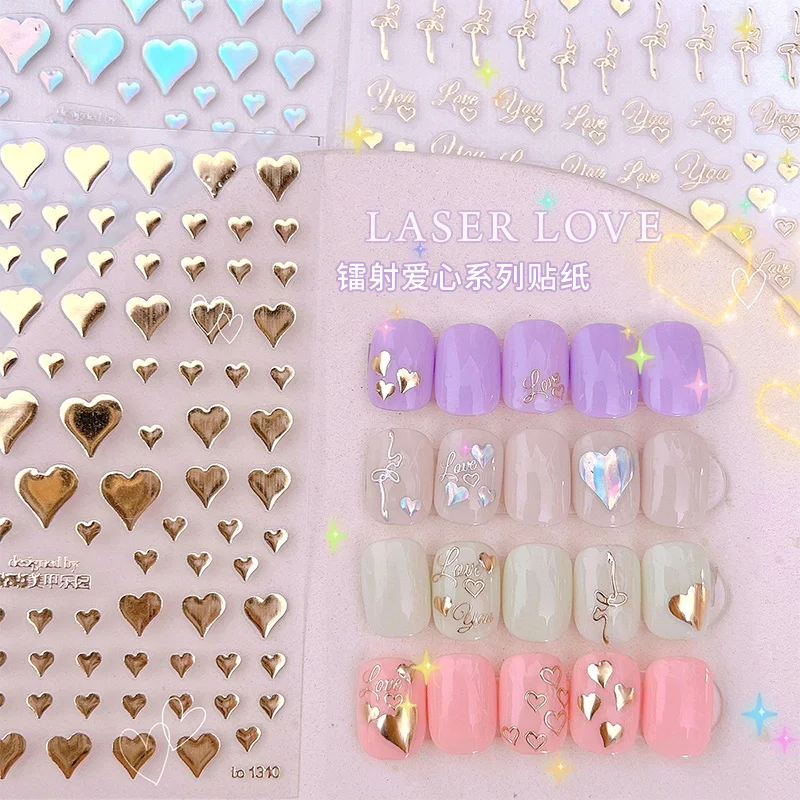 

Laser Gilding Color Block Flower Butterfly Star Pattern Nail Art Decorations Colorful Gold Realistic Manicure Decals Stickers