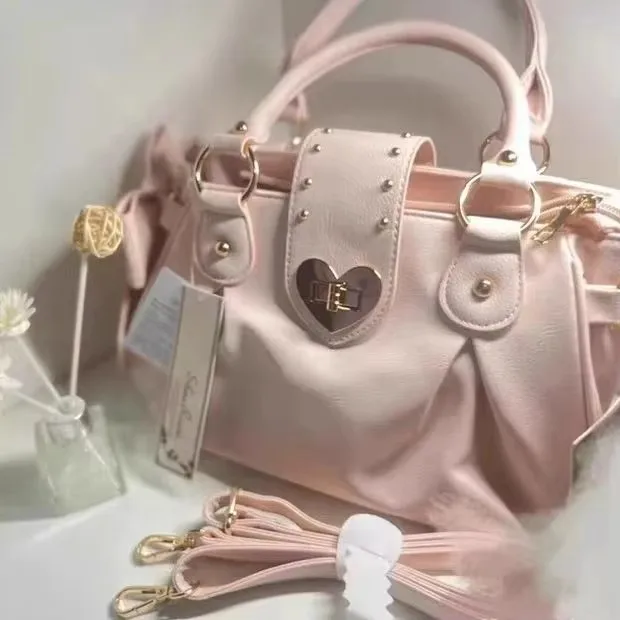 ตัวเลือกสินค้า Harajuku โบว์สีชมพูกระเป๋าผู้หญิงสไตล์ญี่ปุ่นสบายๆ Crossbody กระเป๋าสุภาพสตรีหวานน่ารักขนาดใหญ่ความจุไหล่กระเป๋า