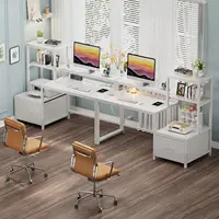 51-Inch White Computer Desk with Drawers, Monitor Stand, LED Lights, and Power Outlets for Home Office or Gaming 2