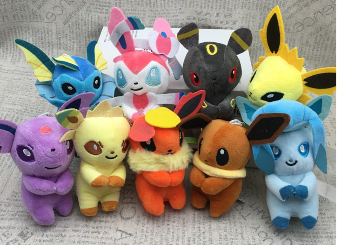 20pcs Plush Dolls Keychain 10-15cm Pendant Psyduck Eevees Bulbasaurs Squirtles Charmanders Toys Gift 4