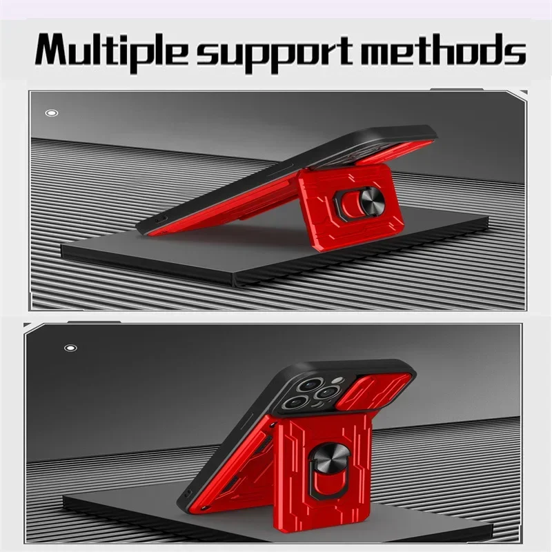 Luxury Shockproof Case with Rotating Metal Ring Stand and Card Slot