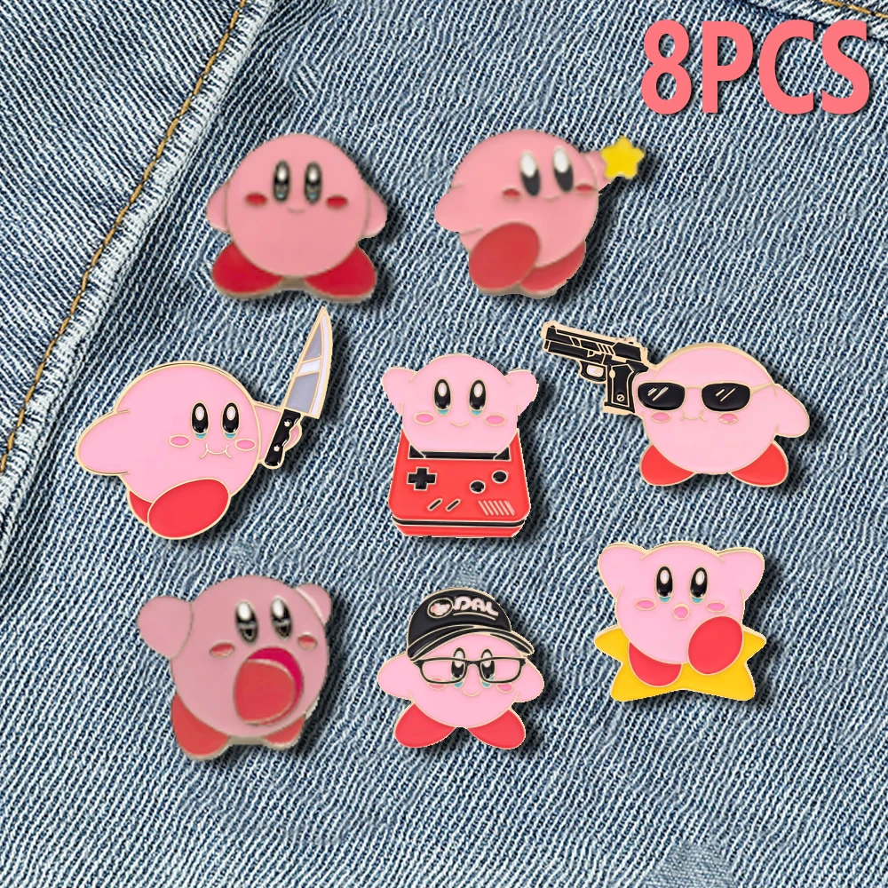 Broche de metal esmaltado de Kirbies para juegos de anime, insignia para mochila, pantalones vaqueros, ropa, alfileres de solapa, joyería de moda, regalo para mujeres y niñas