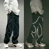 Night Club Reflective Strip Straight Loose Pants Men Women Drawstring Stretch Waist Ankle Binding Pants Four Seasons Sweatpants 1