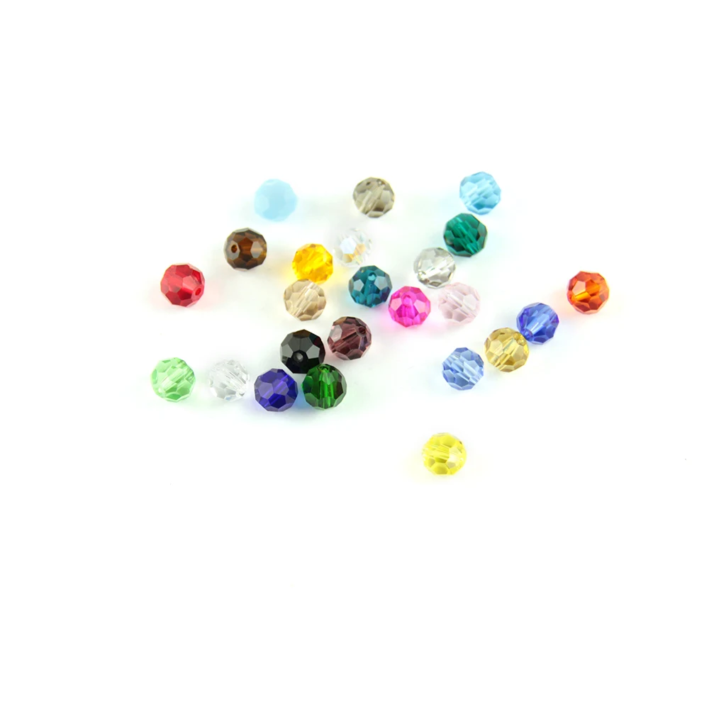 라운드 32 면 컷 볼 솔리드 컬러 2-14mm 면 크리스탈 유리 느슨한 스페이서 비즈 로트, 보석 제작 DIY 공예품