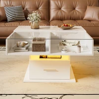 Table basse multifonctionnelle à plateau relevable, finition brillante, éclairage LED, hauteur réglable, grand rangement, table centrale moderne 100x50x42cm, structure stable, montage facile, salon, bureau, petit appartement, table à thé, meuble décoratif 4