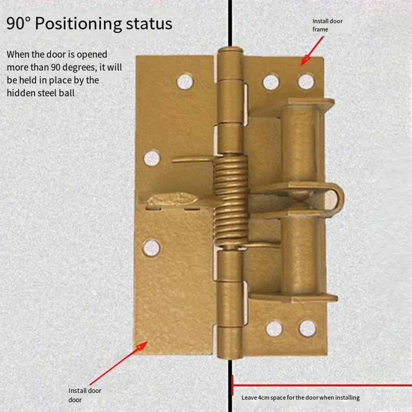1PCS 4 inches Invisible Door Spring Hinge Automatic Closing Wooden Multi-function Closer 90 Degree Positioning with 8 Screws