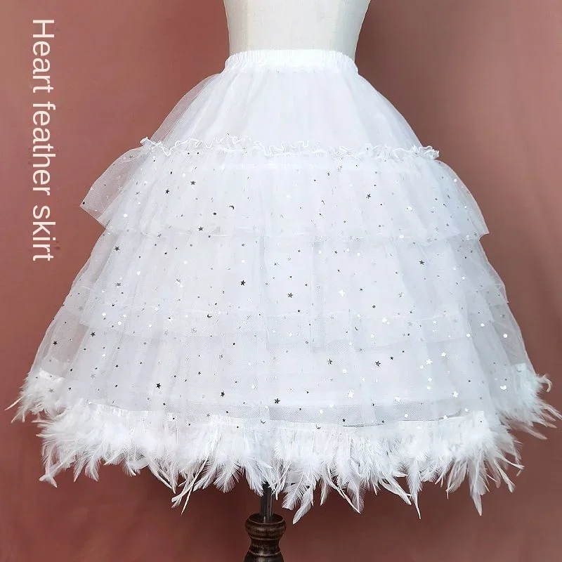 

MAGOGO Lolita Petticoat Fairy Gorgeous Feather Underskirt Daily Violent Adjustable Fishbone Wedding Bridal Mid-length Tutu Skirt