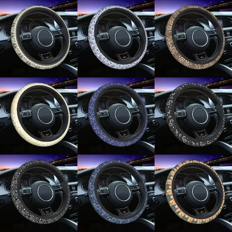 

Bright Paisley Bohemian Floral Texture Covers Universal Boho Steering Wheel Protector for Sedan Car Accessories