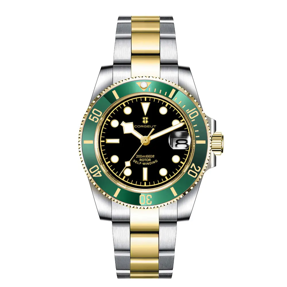 

Corgeut Fashion Japan 24 Jewels NH35 40mm Watch Two Tone Oyster StrapGold Automatic Men Watch Ceremic Bezel Sapphire Crystal
