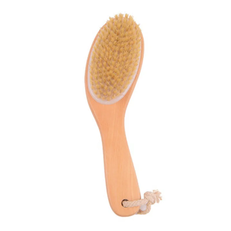 New Body Brush Natural Boar Bristle Organic Dry Skin Body Brush Massager Bamboo Wet Back Shower Brush Exfoliating Bathing Brush 2