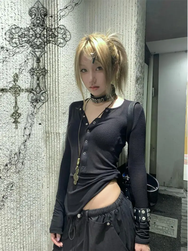 Tonngirls Y2k Japanese T Shirt Women Lace Long Sleeve Print Graphic Tops Streetwear American Retro 90s Crop Tops Autumn Tshirts 4