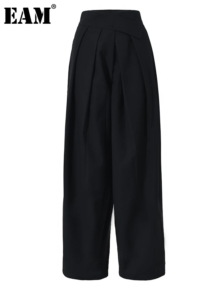 Women Black High- Rise Wide Leg Loose Fit Trousers