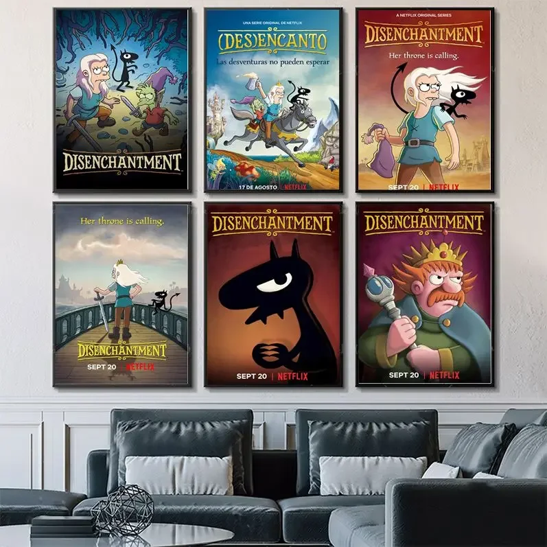 

Cartoon-Funny-D-Disenchantments Classic Movie Posters Retro Kraft Paper Sticker DIY Room Bar Cafe Home Decor
