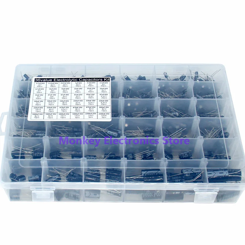 Aluminum Electrolytic Capacitor Set Box DIP 25V/35V 0.1uf-2200uf 36Value 960pcs
