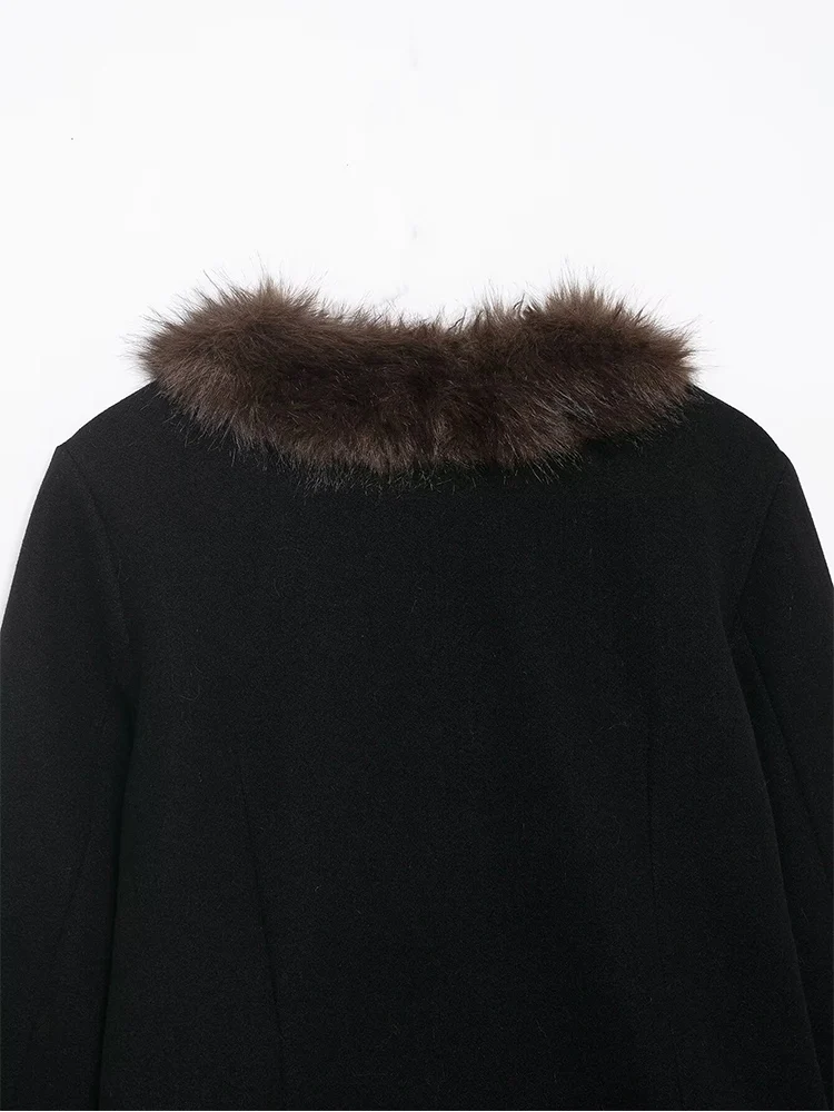 Women's Faux Fur Collar Jacket Fashion Fur Splicing Slimming Outerwear Casual Warm Fluffy Retro Coat Elegant Streetwear New