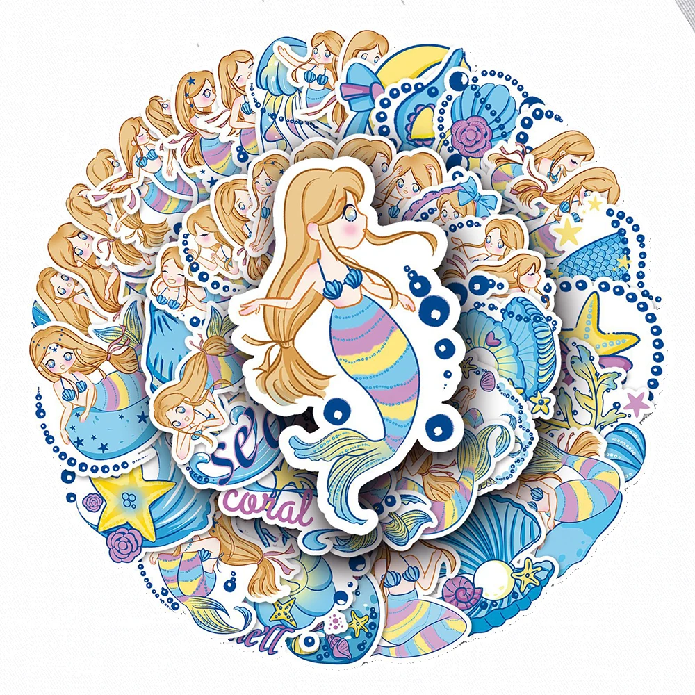 

10/30/50pcs Disney Cartoon The Mermaid Stickers Kawaii Girls Kids Decals Toys Graffiti Laptop Water Bottle Diary Cute Sticker