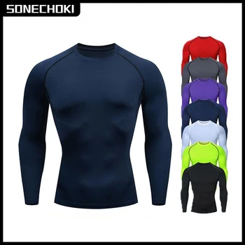 Compression Shirt Men Solid Dry Fit Long Sleeve Sportswear For Male Gym Clothing Running Fitness Tee Training Workout Muscle Top 1