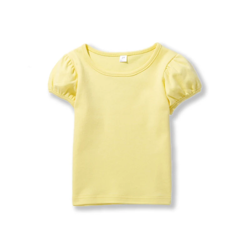 Girls' 100% Cotton Short Sleeve Summer Puff Tee T shirts for School & Play Toddler Teenagers Casual Tops Tees Solid 1-14Yrs 6