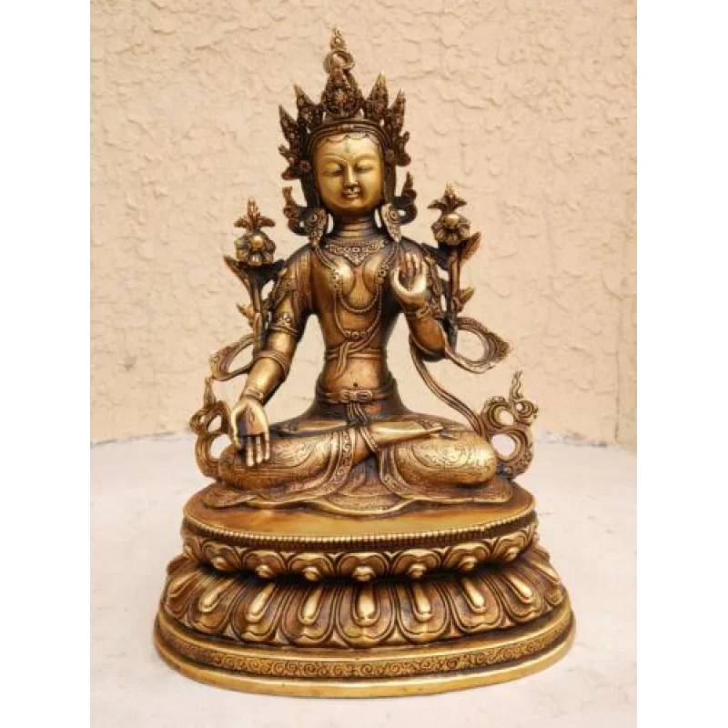 

12" old Bodhisattva Tara white bodhi-sattva Bronze gilt Buddha Statue Padmapani.