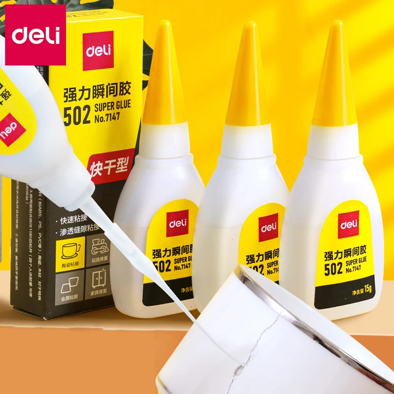 Deli 502 Super Glue Quick-drying Cyanoacrylate ทันทีหนังยางไม้โลหะ Strong Bond Liquid กาวเครื่องมือ 1