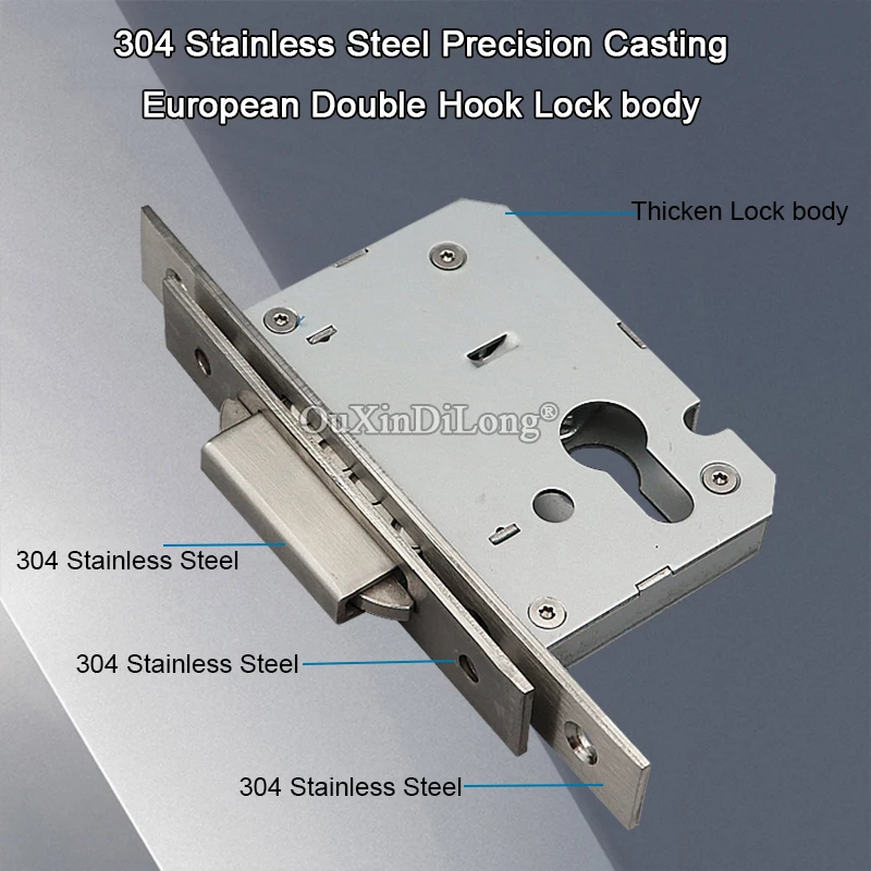 304 Stainless Steel European Double Hook Sliding Door Lock body for Folding Door/Roller Shutter Door/Crystal Door/Sliding Door