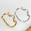 High End PVD fashion Opening Wave Pearl Rings Stainless Steel Gold Silver Color Adjustable For Women Metal Jewelry 1