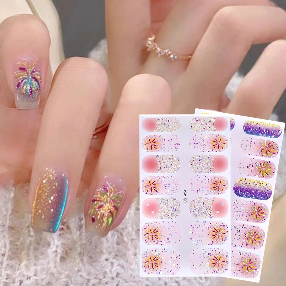 

14Tips Nail Sticker 3D Foil Full Nail Wraps Glitter Fireworks Nail Decal Waterproof Self-adhesive Full Cover DIY Manicure