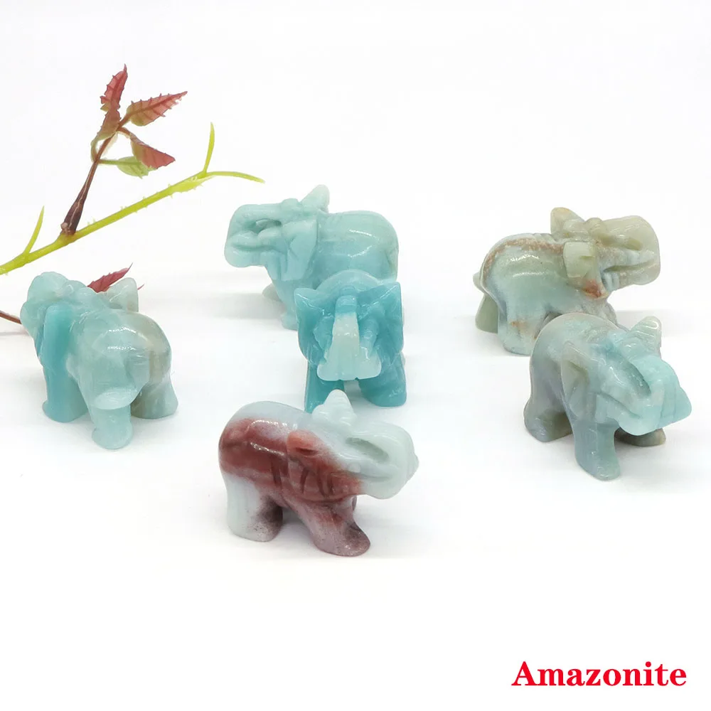1.5" Elephant Natural Amazonite Mookaite Lapis Lazuli Crystals Carved Reiki Healing Stone Animal Figurine Crafts Home Decoration