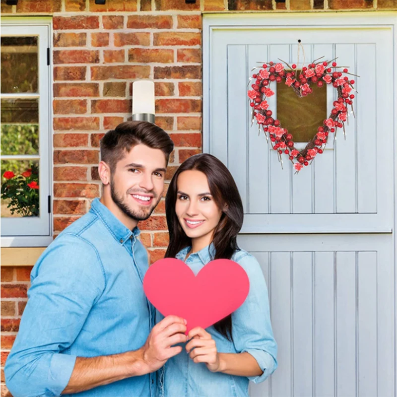 

Valentine's Day Autumn Wreath Pastoral Poetry Country Twig Red LED Berry Wreath Indoor And Outdoor Decoration Accessories