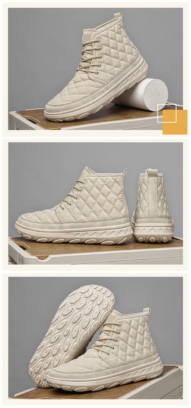 Stoff + Schweinsleder Plüschfell Winter Herrenstiefel High Top Warme Baumwollschuhe Schnürplattform Schneestiefel Rutschfeste Schnürstiefeletten – Detail 27