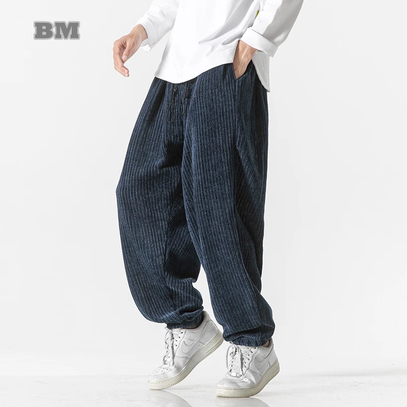 

Plus Size Fashion Corduroy Slacks Vintage Baggy Casual Pants Men Clothing Harajuku Black Harem Pants Oversize Trousers Male