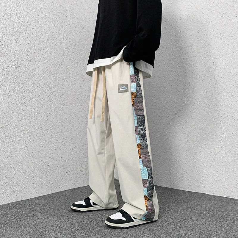 casual slacks Spring 2022. Fashionable Loose Straight Pants Versatile Spliced Casual Trousers 100% Polyester casual pants Casual Pants