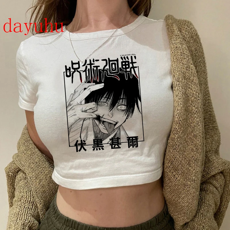 1920er Jahre Hip Hop Crop Top T-Shirt Manga japanischen Anime Jujutsu Kaisen T-Shirt Gojo Satoru Tops Yuji Itadori verkürzte T-Shirts T-Shirt – Detail 5
