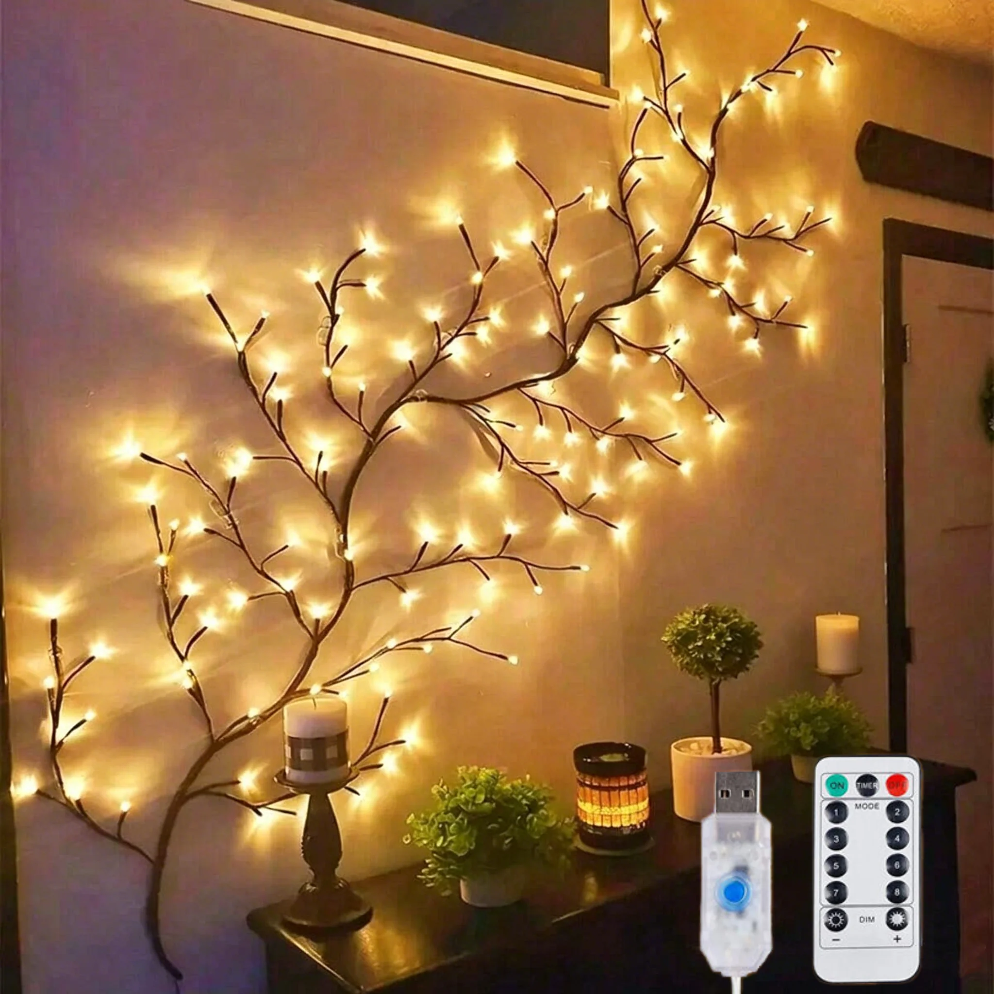 144LED Vine Branch String Lights Artificial Willow Vine Light USB Bendable DIY Indoor Decor Lighting for Bedroom Wall Holiday