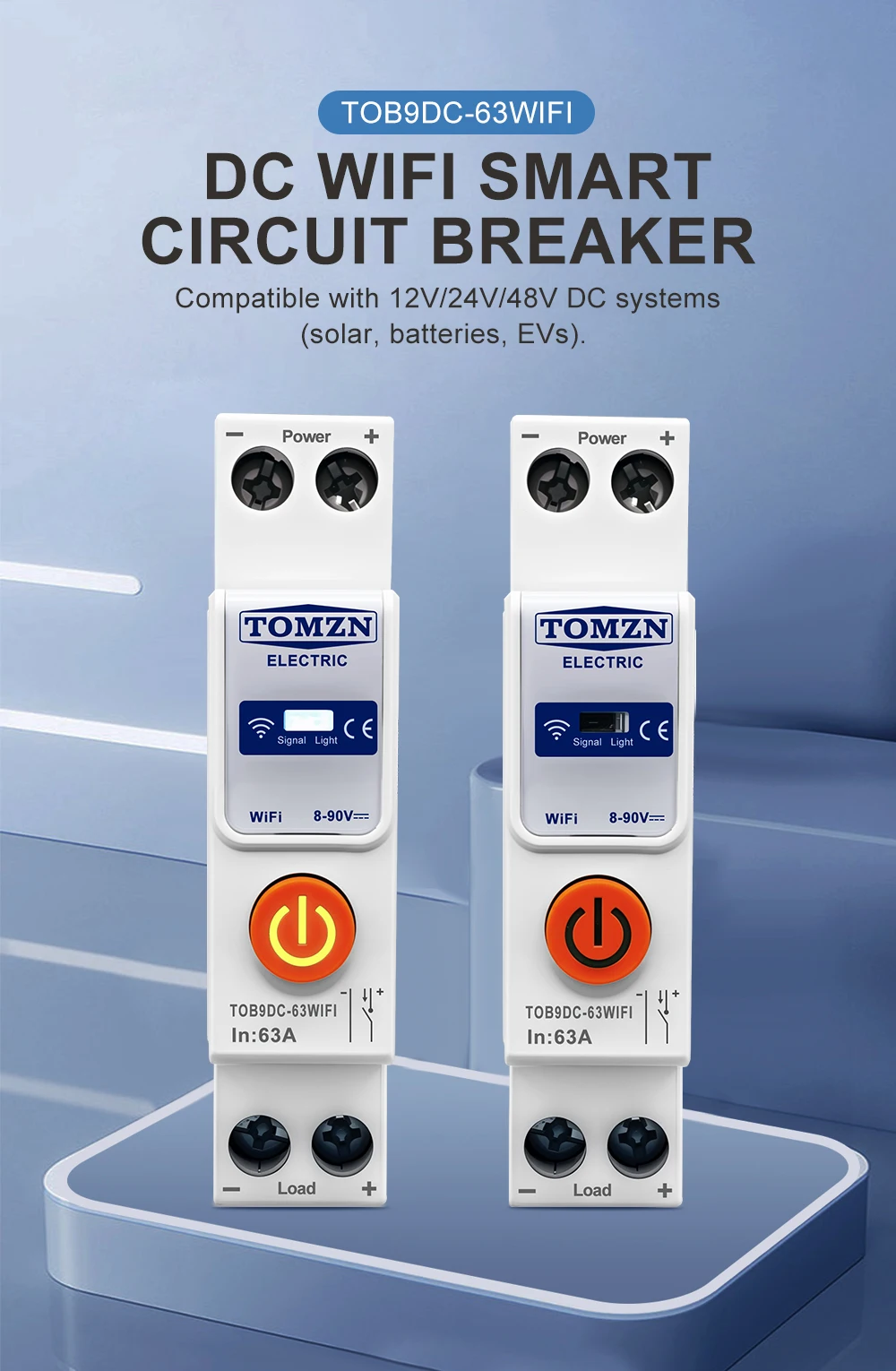 TOB9DC 8-90V DC 1-63A WIFI Smart Circuit Breaker TUYA Smart life Led control swi